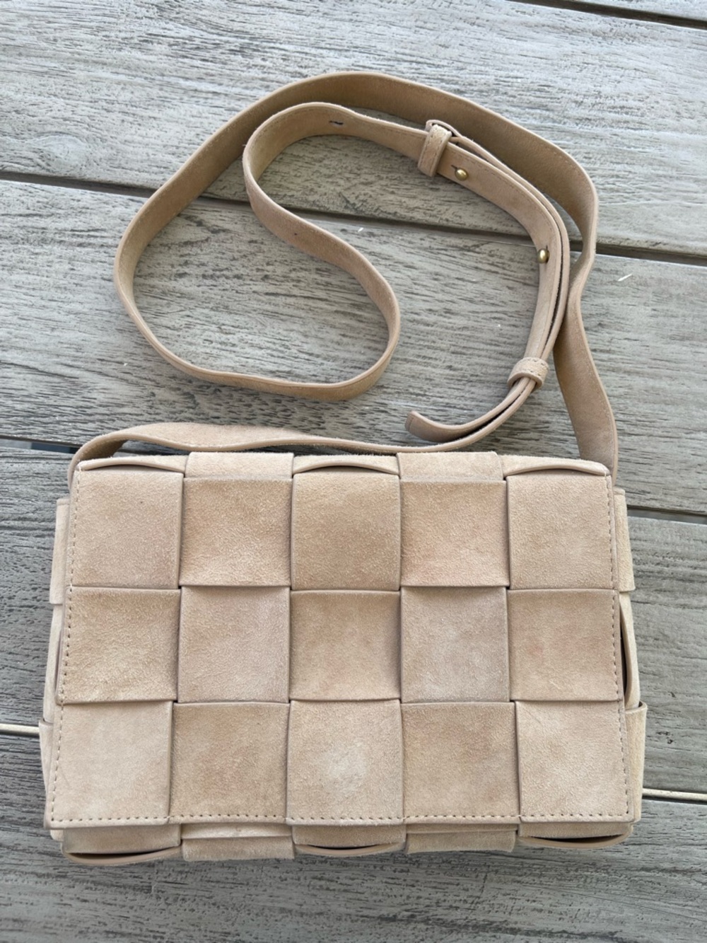J McLaughlin Una Neutral Woven Suede Leather Crossbody Bag
